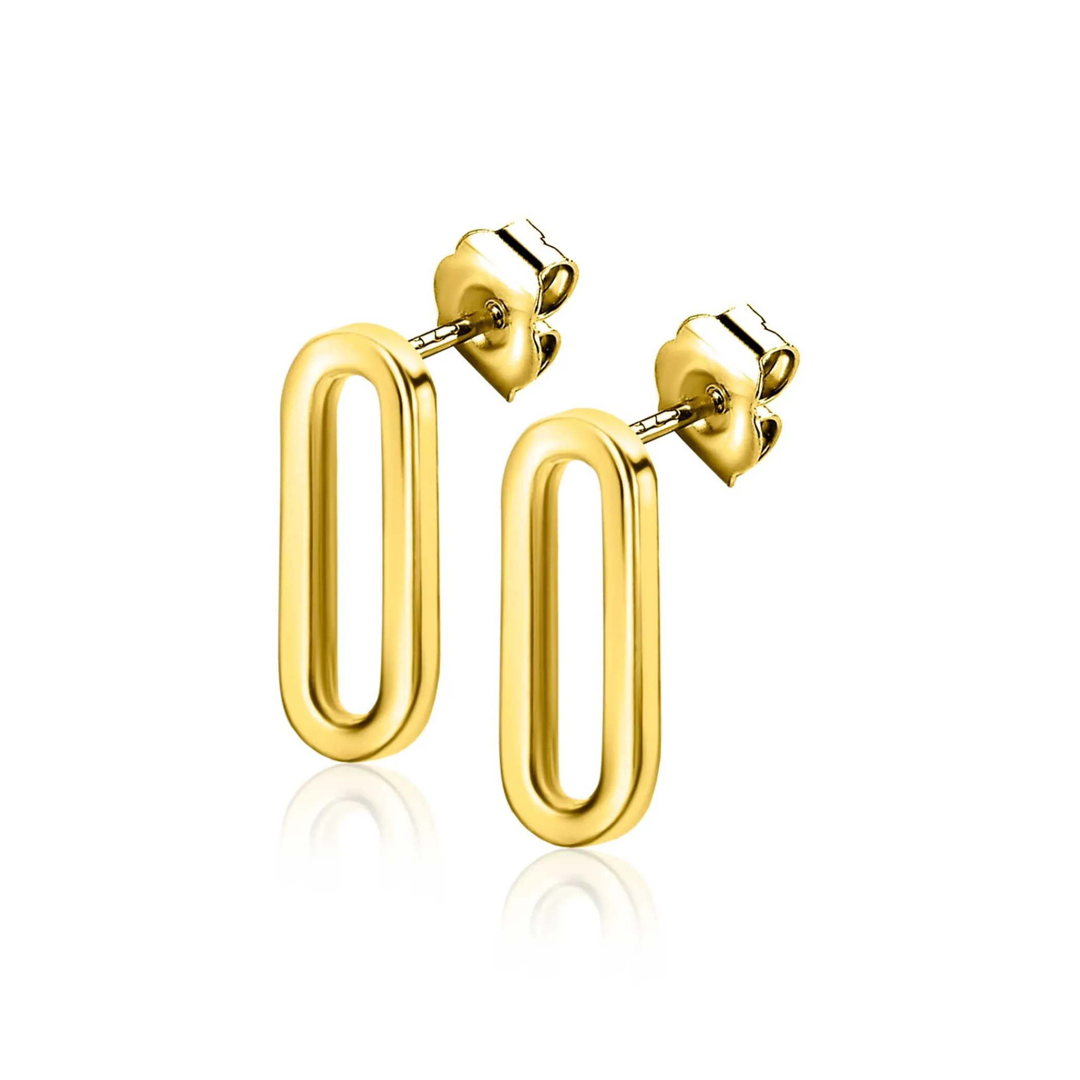 Discount Zinzi 14mm Gold 14 krt gouden oorstekers met trendy paperclip-schakel 14mm ZGO359