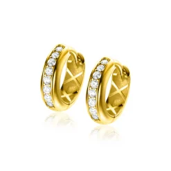 Sale Zinzi 13mm Gold 14 krt gouden oorringen 13mm met brede buis 3,8mm en bezet met witte zirconia's in railzetting. Met luxe klapsluiting ZGO435