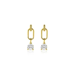 Sale Zinzi 12mm Gold 14 krt gouden oorstekers, open ovaal met peervormige witte zirkonia ZGO548