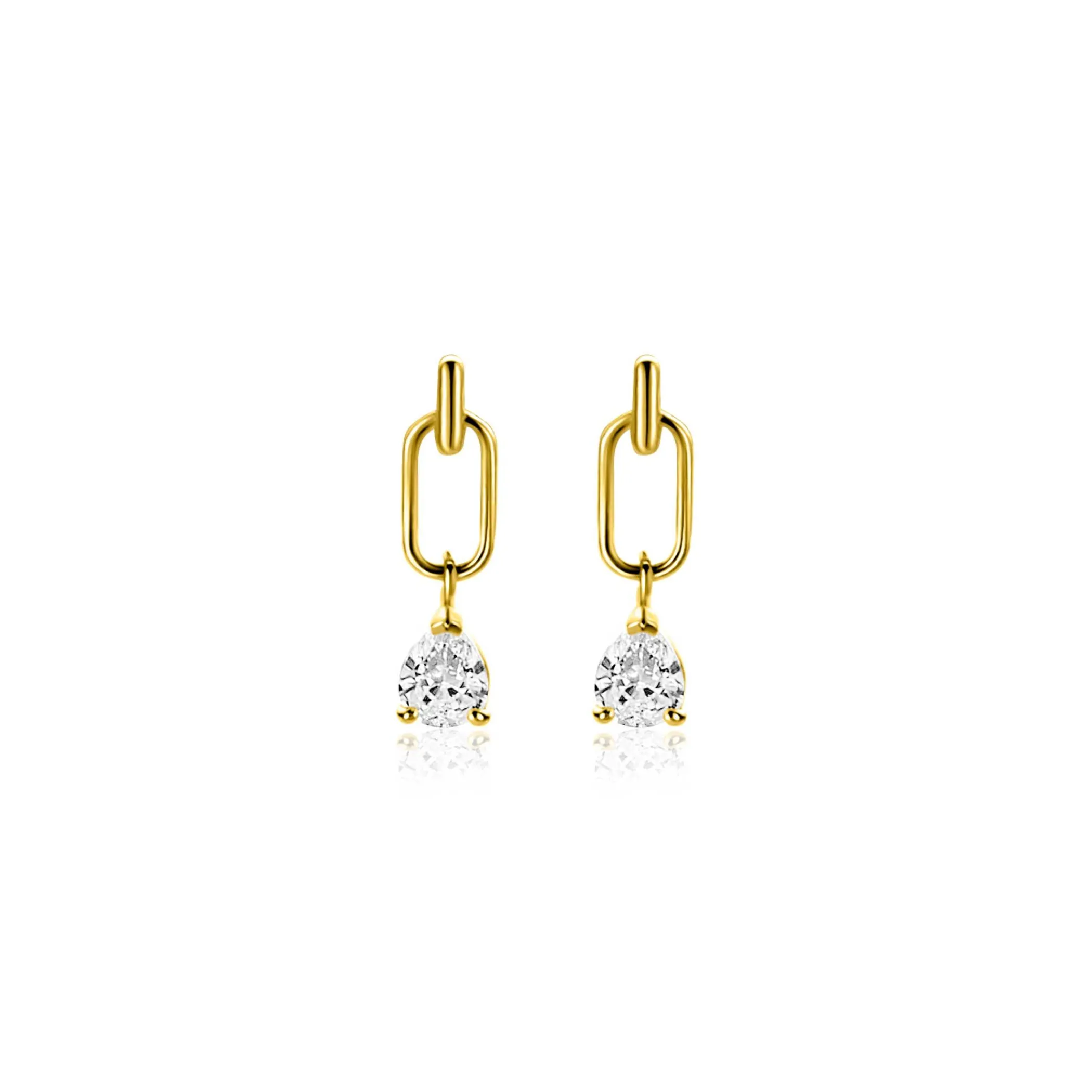 Sale Zinzi 12mm Gold 14 krt gouden oorstekers, open ovaal met peervormige witte zirkonia ZGO548