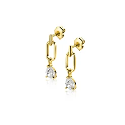 Sale Zinzi 12mm Gold 14 krt gouden oorstekers, open ovaal met peervormige witte zirkonia ZGO548