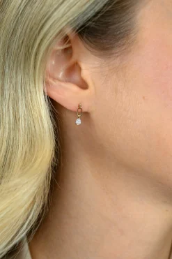 Sale Zinzi 12mm Gold 14 krt gouden oorstekers, open ovaal met peervormige witte zirkonia ZGO548