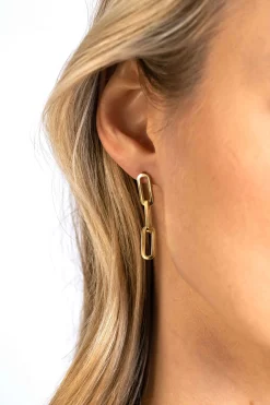 Best Zinzi 34mm Gold 14 krt gouden oorstekers met drie trendy paperclip-schakels 34mm ZGO361