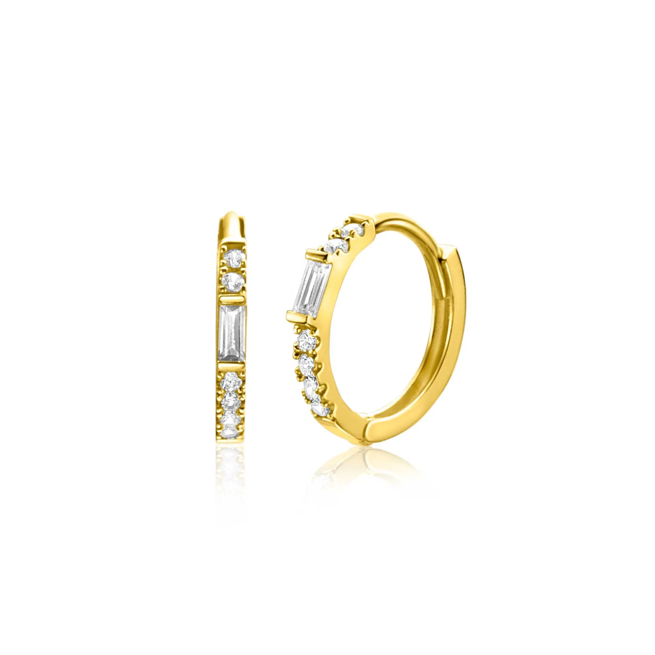 Sale Zinzi 13,5mm Gold 14 krt gouden oorringen bezet met witte zirconia's, luxe klapsluiting 13,5 x 1,5mm ZGO403