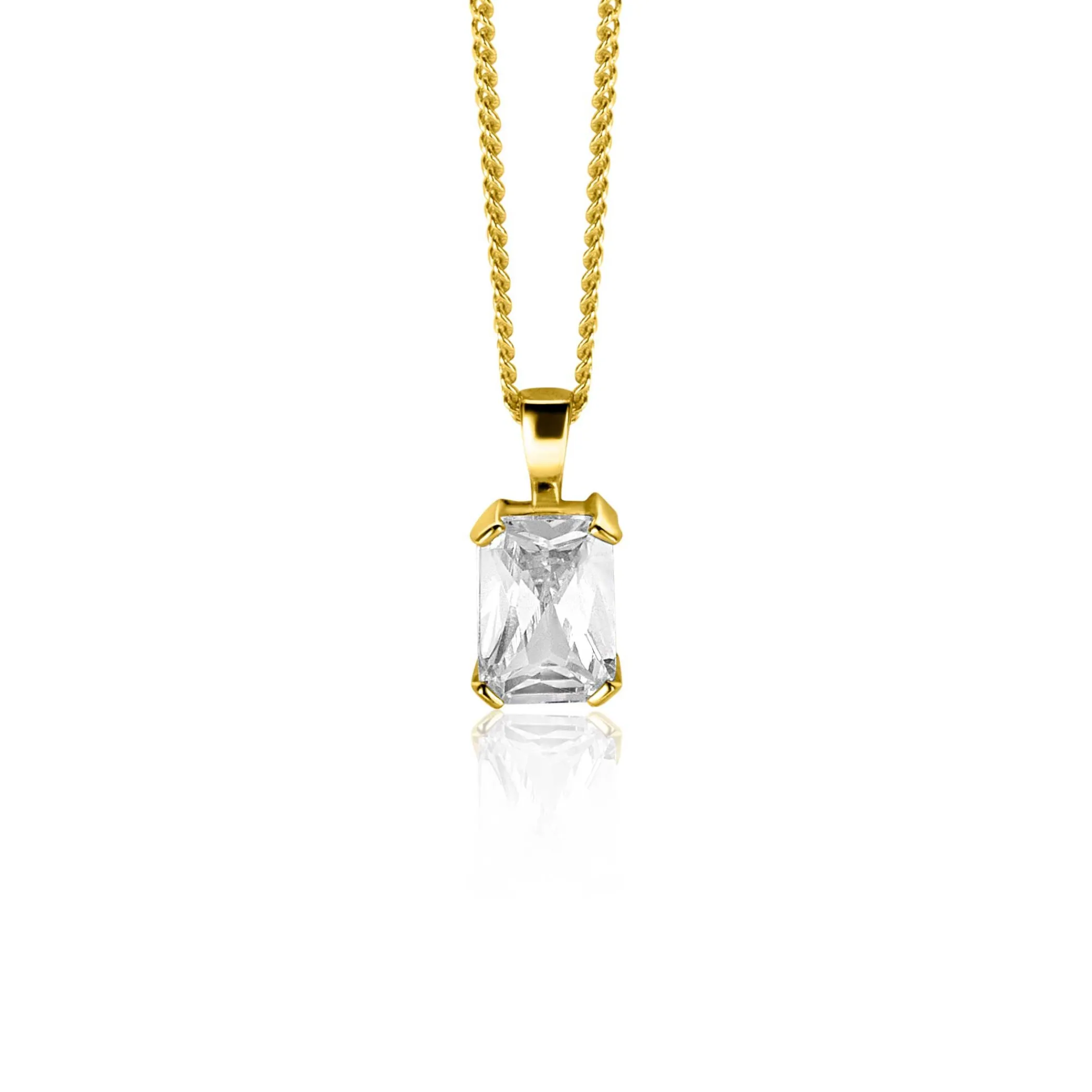 Outlet Zinzi 11mm Gold 14 krt gouden hanger met rechthoekige witte zirkonia in chatonzetting ZGH509 (zonder collier)