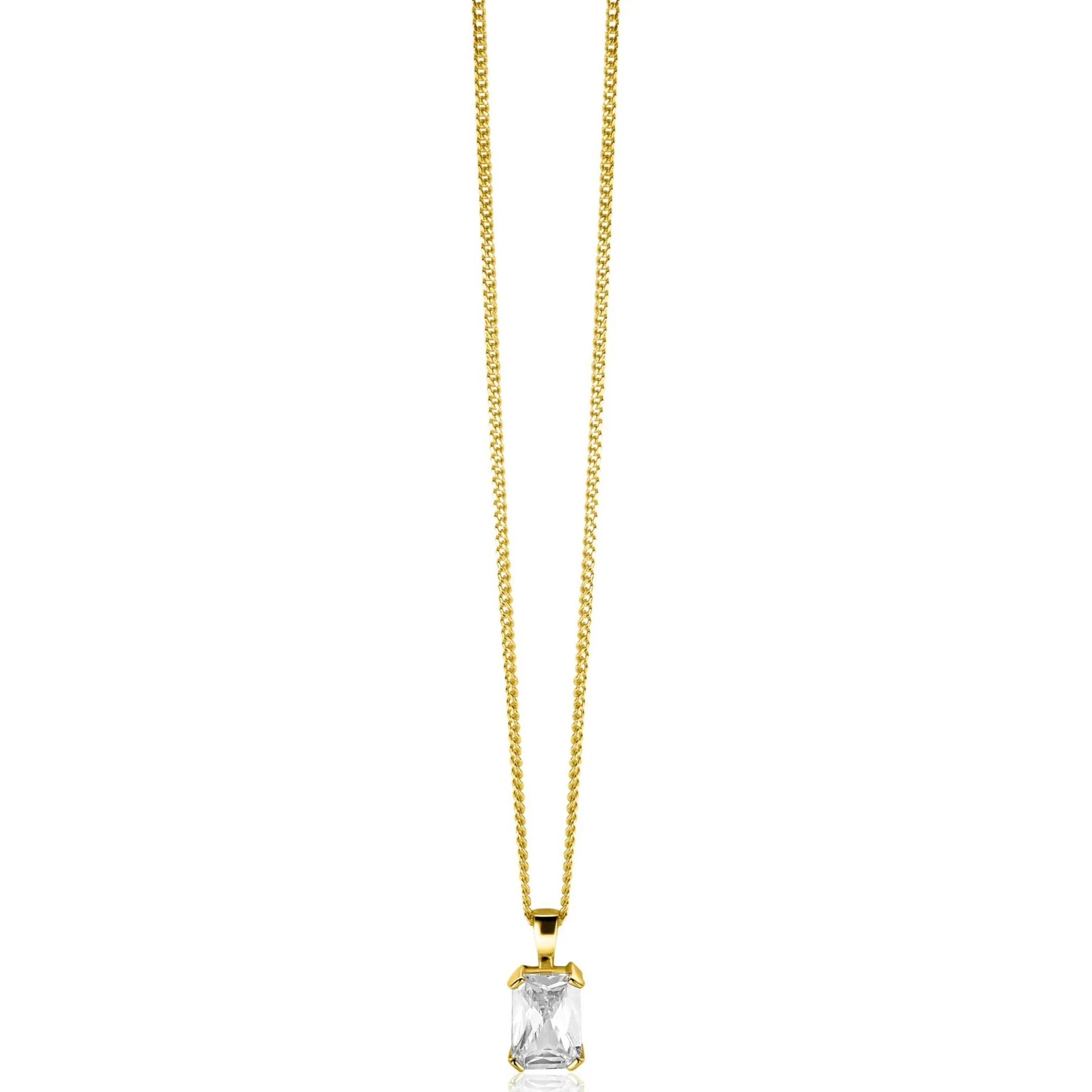 Outlet Zinzi 11mm Gold 14 krt gouden hanger met rechthoekige witte zirkonia in chatonzetting ZGH509 (zonder collier)