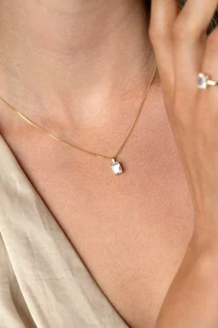 Outlet Zinzi 11mm Gold 14 krt gouden hanger met rechthoekige witte zirkonia in chatonzetting ZGH509 (zonder collier)