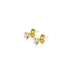 Outlet Zinzi 4,5mm Gold 14 krt gouden oorknoppen bezet met een witte zirkonia in zespootszetting ZGO544