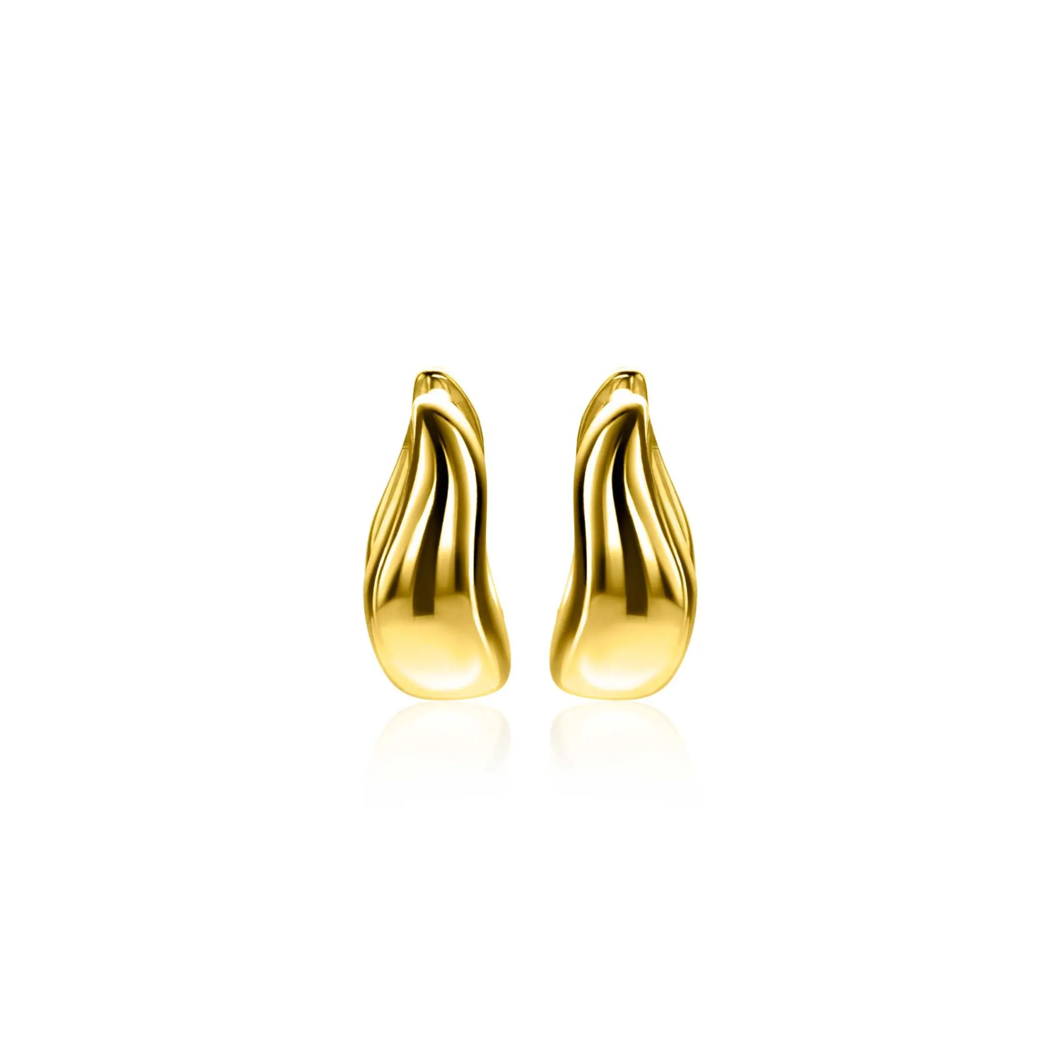 Clearance Zinzi 13mm gold plated zilveren oorringen organisch gevormd 5,5mm breed met luxe klapsluiting ZIO2608G