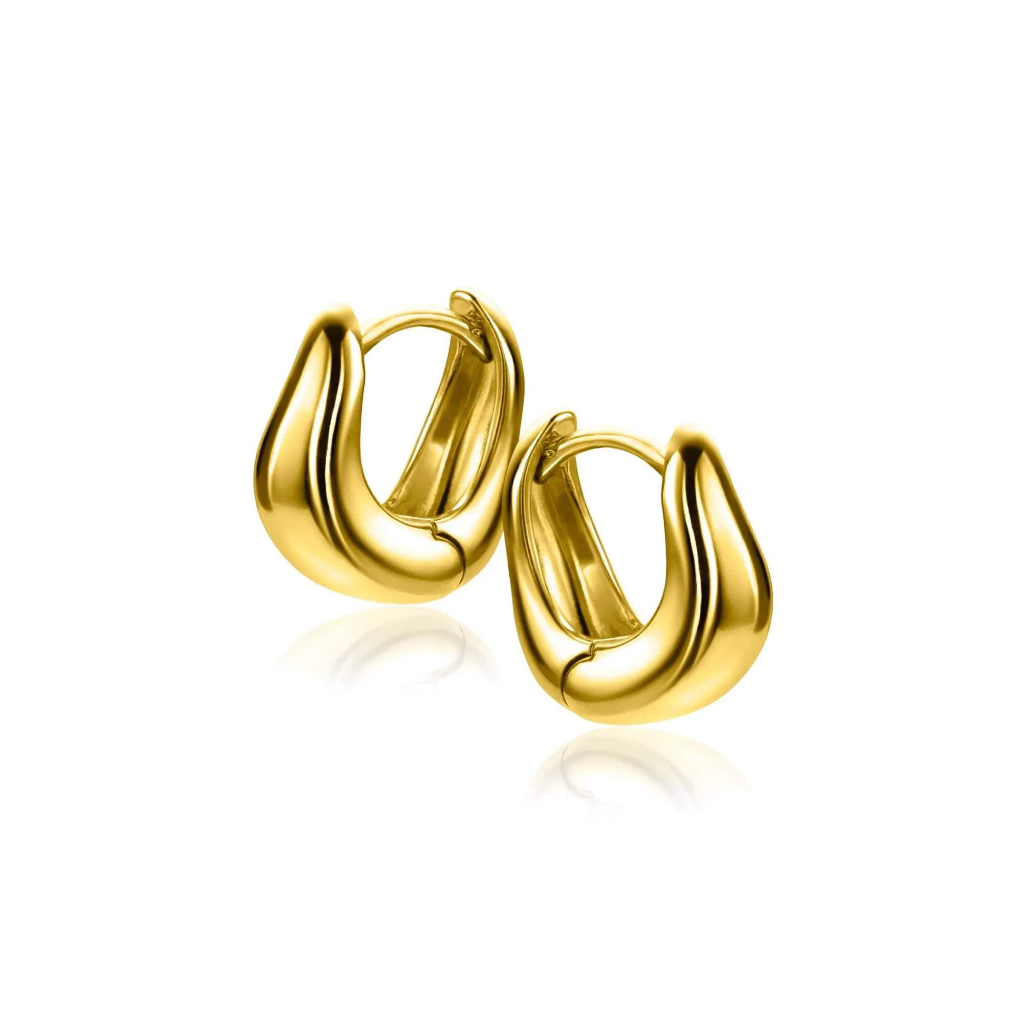 Clearance Zinzi 13mm gold plated zilveren oorringen organisch gevormd 5,5mm breed met luxe klapsluiting ZIO2608G