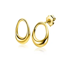 Sale Zinzi 17mm gold plated zilveren oorstekers open rond in organische vorm ZIO2670G