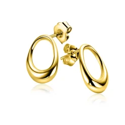 Sale Zinzi 17mm gold plated zilveren oorstekers open rond in organische vorm ZIO2670G