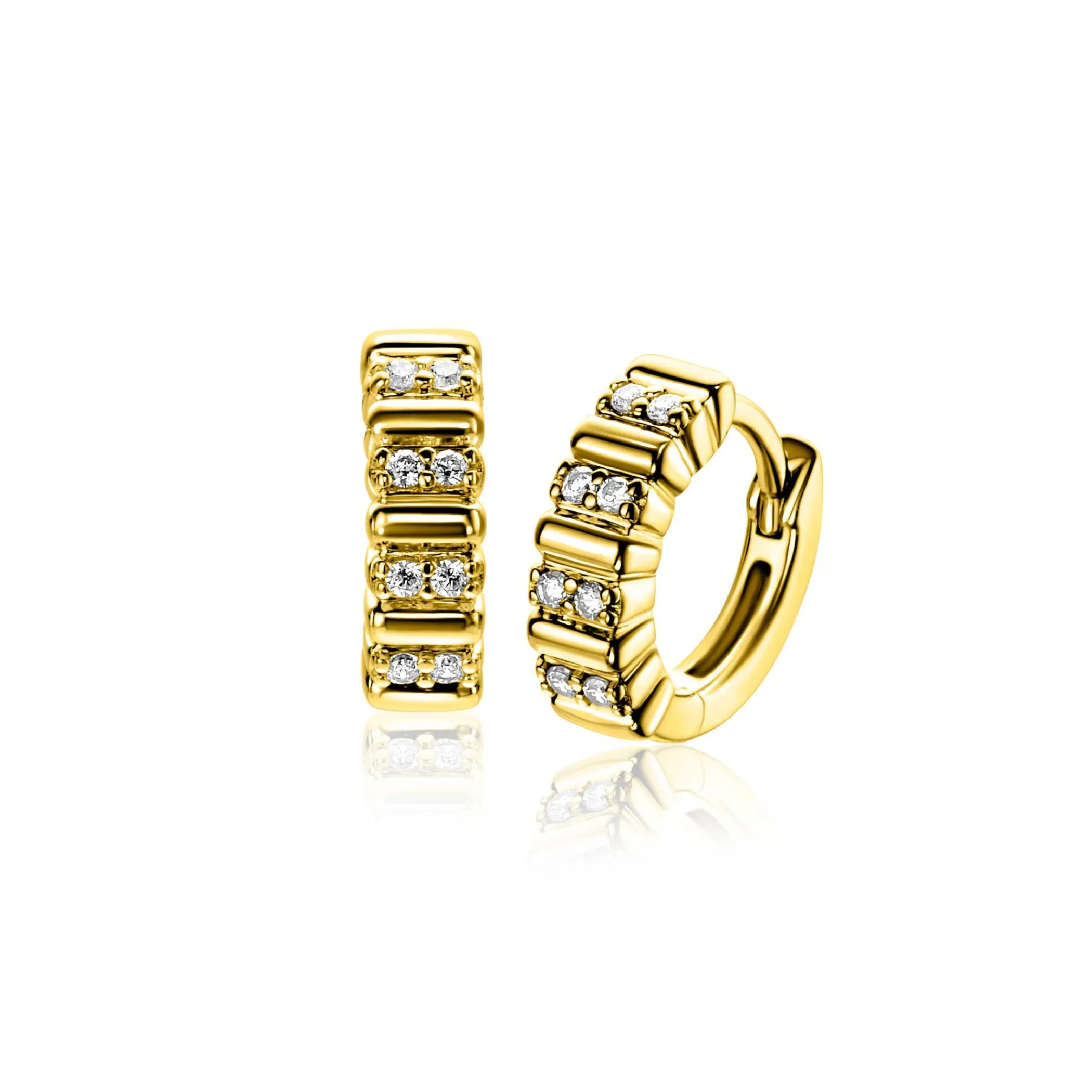 Clearance Zinzi 13mm gold plated zilveren oorringen bezet met witte zirkonia's en luxe klapsluiting ZIO2686Y