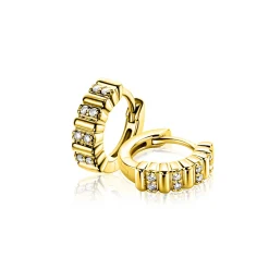 Clearance Zinzi 13mm gold plated zilveren oorringen bezet met witte zirkonia's en luxe klapsluiting ZIO2686Y