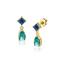 Zinzi 17,5mm gold plated zilveren oorstekers turquoise peer en blauwe ruitvorm ZIO2745