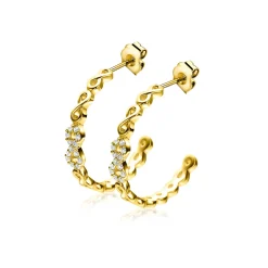 Outlet Zinzi 21mm gold plated zilveren oorstekers half rond gezet met Infinity schakels, 3mm breed ZIO2591