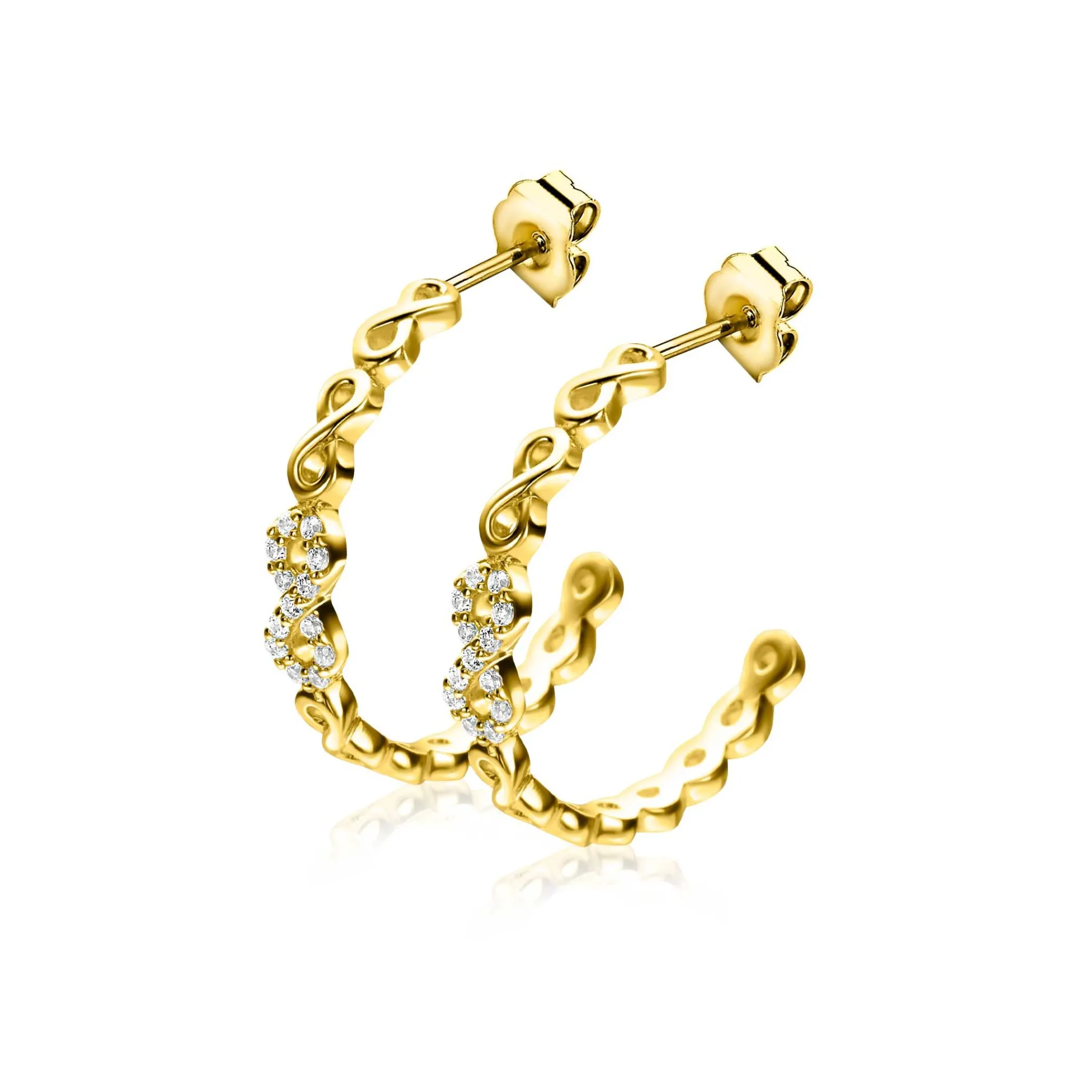 Outlet Zinzi 21mm gold plated zilveren oorstekers half rond gezet met Infinity schakels, 3mm breed ZIO2591