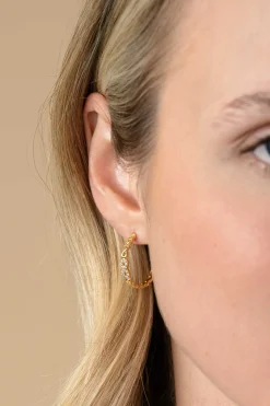 Outlet Zinzi 21mm gold plated zilveren oorstekers half rond gezet met Infinity schakels, 3mm breed ZIO2591