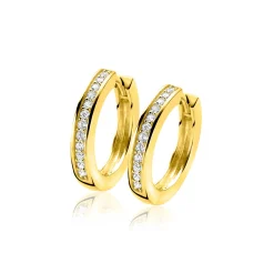 Hot Zinzi 20mm gold plated zilveren oorringen met witte zirconia's en luxe klapsluiting, buisdikte 3mm ZIO190Y