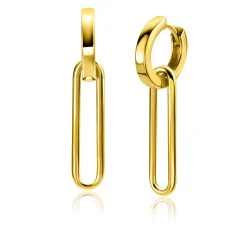 Sale Zinzi 28mm gold plated zilveren oorbedels open ovale vorm glad ZICH2416G (zonder oorringen)