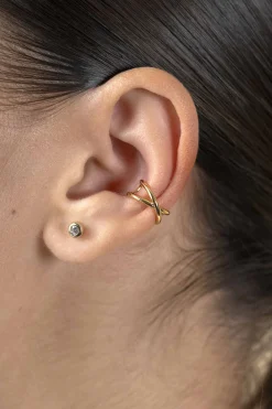 Zinzi 12,5mm gold plated zilveren ear cuff cross-over gladde buis 5,5mm breed per stuk geprijsd ZIO-CUFF5G