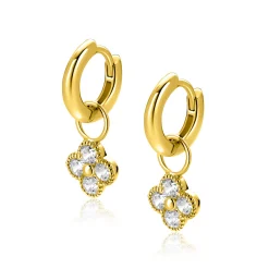 Clearance Zinzi 8mm gold plated zilveren oorbedels klavertje ZICH2735Y (zonder oorringen)
