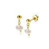 Online Zinzi 15mm gold plated zilveren oorstekers met bungelend witte zoetwaterparel 6mm in organische vorm ZIO2643