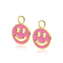 Online Zinzi 15mm gold plated zilveren ronde smiley oorbedels, bezet met trendy roze emaille ZICH2312R (zonder oorringen)