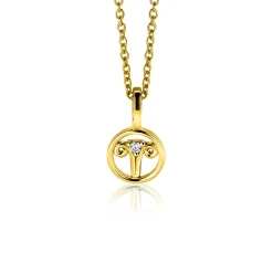Clearance Zinzi 9mm gold plated zilveren Ram sterrenbeeldhanger bezet met witte zirconia ZIHY-RAM (zonder collier)