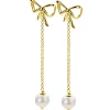 Clearance Zinzi 60mm gold plated zilveren strik oorstekers met jasseron kettinkje en zoetwaterparel ZIO2677