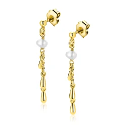Sale Zinzi 37mm gold plated zilveren oorstekers met druppels en witte zoetwaterparels ZIO2753