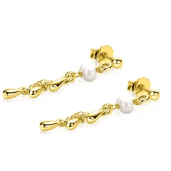 Sale Zinzi 37mm gold plated zilveren oorstekers met druppels en witte zoetwaterparels ZIO2753
