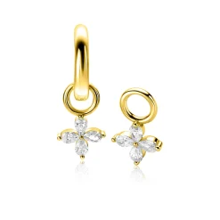 Discount Zinzi 13mm gold plated zilveren oorbedels met bloem bezet met 4 druppelvormige zirconia's ZICH2624 (zonder oorringen)