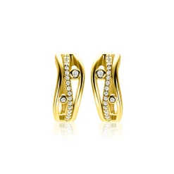 Zinzi 16mm gold plated zilveren multi-look oorringen in golvend design, bezet met witte zirkonia's en luxe klapsluiting ZIO2685