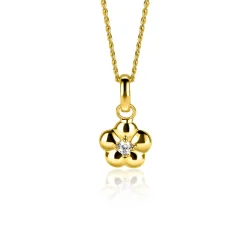 Sale Zinzi 16mm gold plated zilveren bloem hanger, bezet met witte zirconia ZIH2620 (zonder collier)