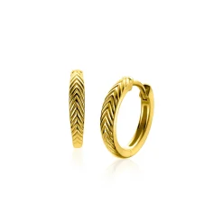 New Zinzi 15mm gold plated zilveren oorringen met veertjesmotief 3mm breed en luxe klapsluiting ZIO2644G