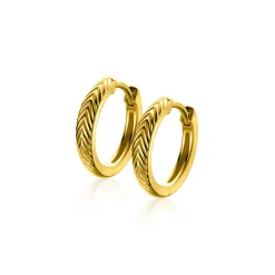 New Zinzi 15mm gold plated zilveren oorringen met veertjesmotief 3mm breed en luxe klapsluiting ZIO2644G