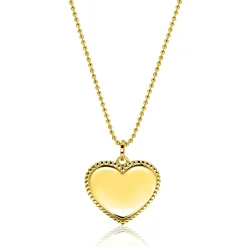 Outlet Zinzi 23mm gold plated zilveren hanger hart met parelrand voor gravure ZIH2654G (zonder collier)