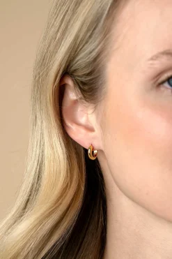 Zinzi 12,5mm gold plated zilveren gladde oorringen met ronde buis 3mm met luxe klapsluiting ZIO2600G
