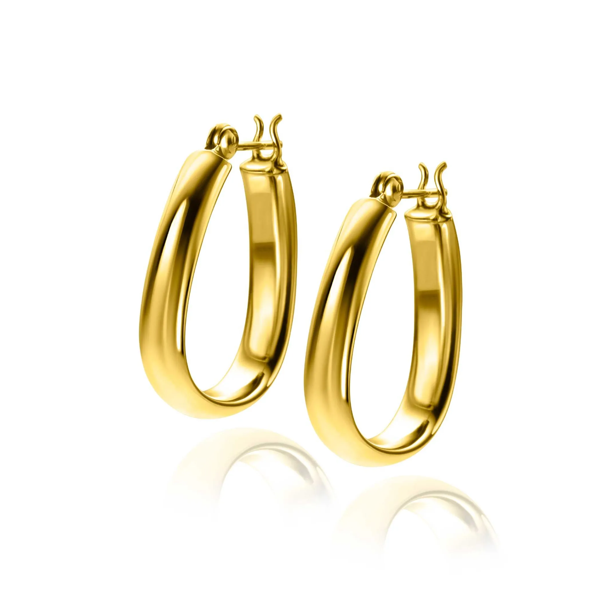 New Zinzi 22mm gold plated zilveren oorringen in trendy tas vorm met gladde buis 4mm breed en handige bovensluiting ZIO2606G