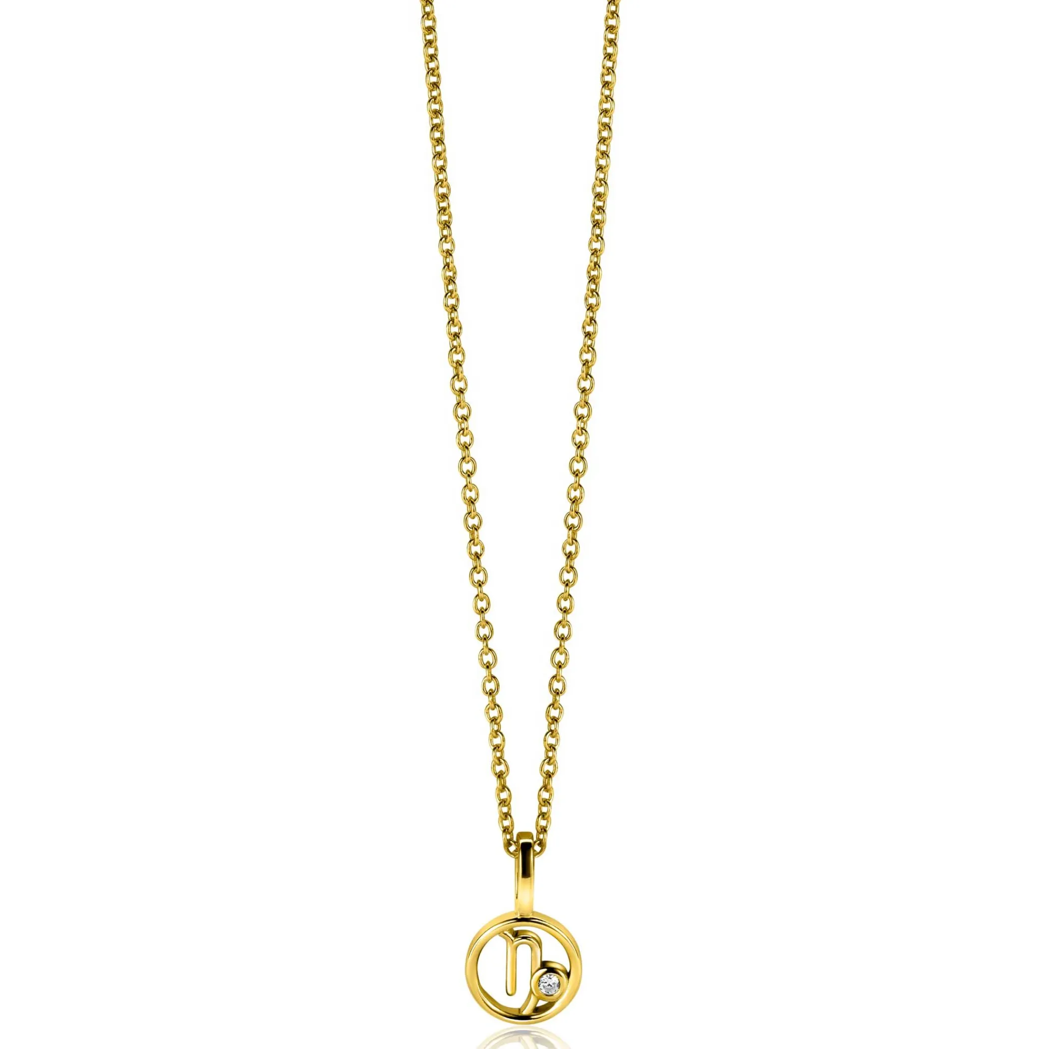 Discount Zinzi 9mm gold plated zilveren Steenbok sterrenbeeldhanger bezet met witte zirconia ZIHY-STE (zonder collier)