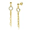 Outlet Zinzi 46mm gold plated zilveren oorstekers met bungelende paperclip en gourmet schakels, bevestigd aan een open rondje bezet met witte zirconia's ZIO2464Y