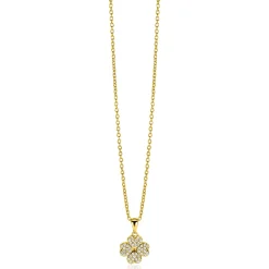 Online Zinzi 16mm gold plated zilveren klaver vier hanger bezet met witte zirconia's ZIH2618 (zonder collier)
