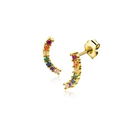 Sale Zinzi 10mm gold plated zilveren oorknoppen met golfje bezet met regenboog kleurstenen ZIO2592