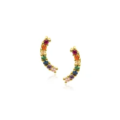 Sale Zinzi 10mm gold plated zilveren oorknoppen met golfje bezet met regenboog kleurstenen ZIO2592