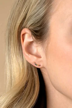 Sale Zinzi 10mm gold plated zilveren oorknoppen met golfje bezet met regenboog kleurstenen ZIO2592