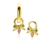 Zinzi 10mm gold plated zilveren oorbedels met vijf speelse zettingen in aflopende grootte, bezet met champagne, peridot en donkergroene kleurstenen ZICH2633GC (zonder oorringen)