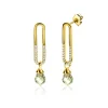 Discount Zinzi 30mm gold plated zilveren oorstekers met trendy open ovale vorm en peervormige hanger groen peridot ZIO2430