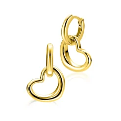 Sale Zinzi 14mm gold plated zilveren oorbedels open hartvorm ZICH2718G (zonder oorringen)