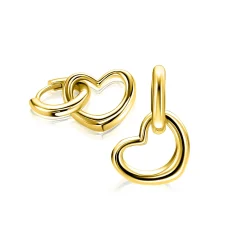 Sale Zinzi 14mm gold plated zilveren oorbedels open hartvorm ZICH2718G (zonder oorringen)
